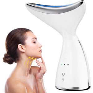 Face & Neck Massager | White LED Red-Light-Therapy-for-Face and Neck, Red Light Therapy Wand, 3 Color Led Massager for Skin Care
