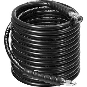 YAMATIC 5000PSI 3/8" Pressure Washer Hose 100FT with Stainless Steel Quick Connector, Rubber Power Washer Replacement Hose, Steel Wire Braided, Compatible with Simpson, Craftsman, Champion