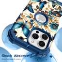 Hocase for iPhone 16 Pro Max Case, Heavy Duty Shockproof Protection Soft Silicone Rubber+Hard Plastic Bumpers Hybrid Protective Case for iPhone 16 Pro Max 2024 - Blue Butterflies