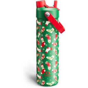 ENCOOL Christmas Insulated Water Bottle with Straw, Stainless Steel Water Bottle, Leak Proof BPA-Free, Keeps Cold for 24 Hours for Sports, Christmas Holiday Gifts for Women, 26 oz, Jolly Sock