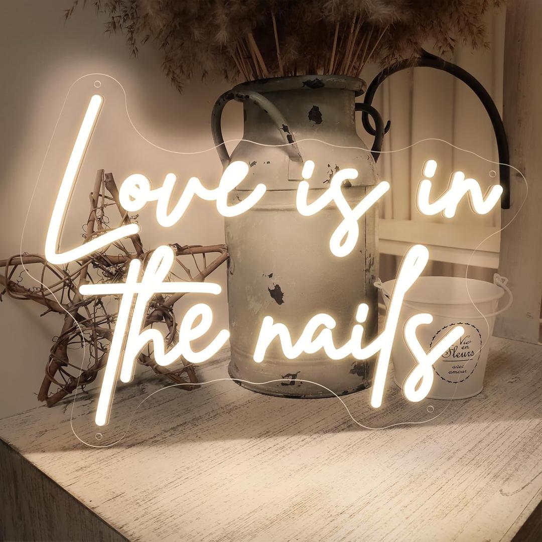 Love is in The Nails Neon Sign Spa Beauty Room Brows Lashed Salon Studio LED Wall Art Decor For Business Stores Logo Barber Shops Led Indoor Custom Neon Lights 5V USB Powered Warm White 4029.4 CM