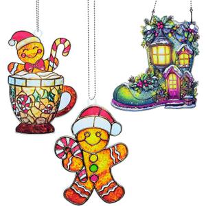 Gingerbread Man Ornament Acrylic Suncatcher Window Hanging Wall Decor for Indoor Outdoor Doors Home