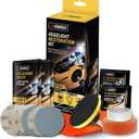 Headlight Restoration Kit, 3-Step Headlight Cleaner, Polish & Restore Yellowed, Oxidized, Cloudy Lens Back to Like-New, Includes Polishing Pastes, Sanding Discs, Protective Coating
