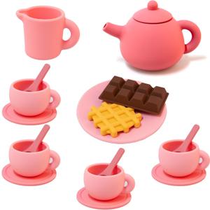 Silicone Tea Set for Toddlers, Play Tea Party Set, A Cute Pink Outfit Suitable for Toddler Girl