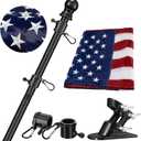 American Flag with Pole - Includes 5ft Heavy Duty Flag Pole Holder for Outside House,3x5 Embroidered US Flag and Wall Mount Bracket, Tangle Free Flagpoles Kit for Porch, Garage, Outdoor (Black)
