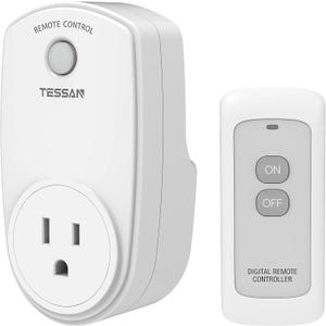 2 Pack Remote Control Outlet, TESSAN Wireless Electrical Plug Switch for Lights, Lamps, Fans, 100ft RF Range, 1200W (1 Remote + 2 Outlet)