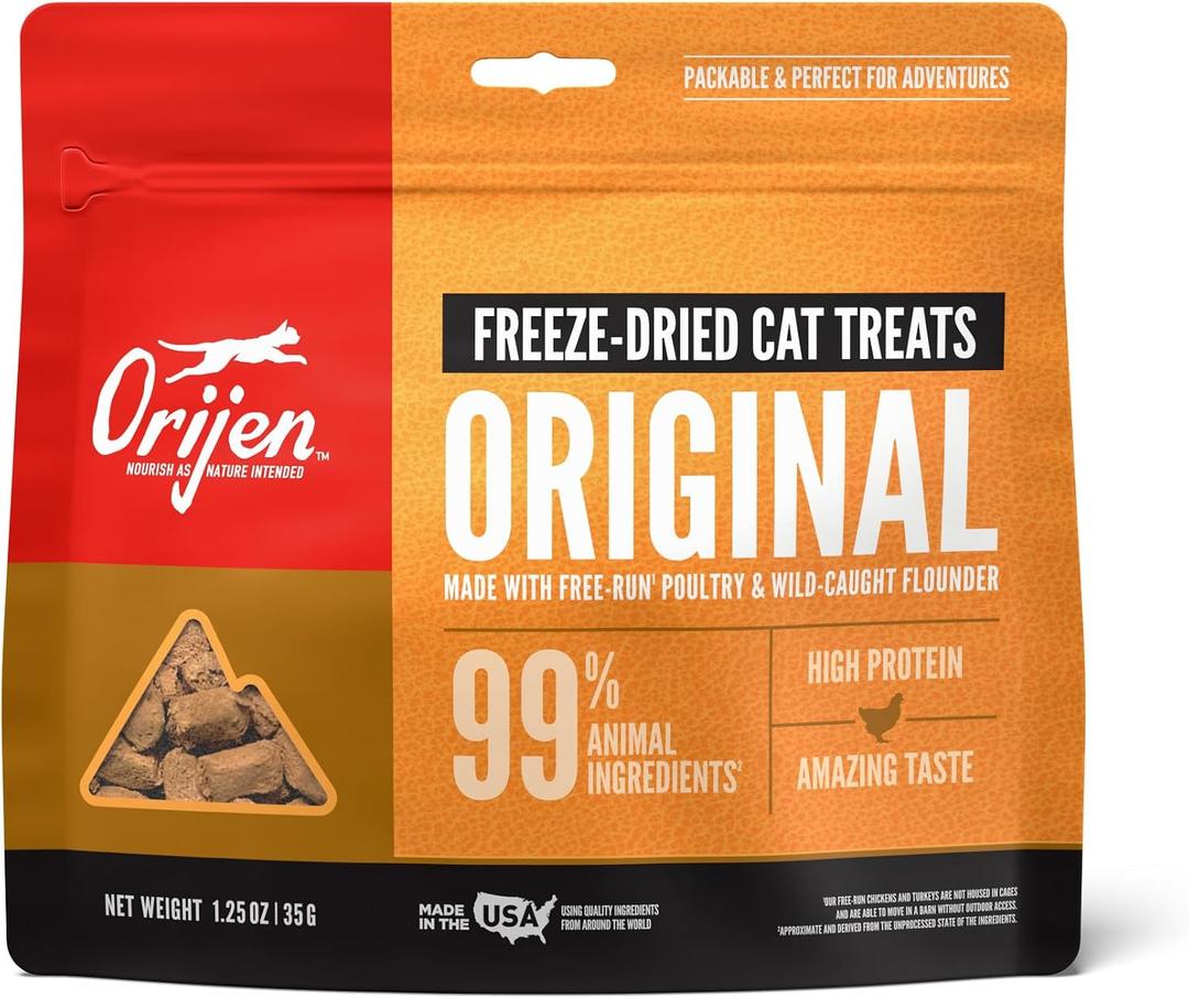 ORIJEN Freeze Dried Cat Treats Grain Free High Protein Raw Animal Ingredients Original 1.25oz Bag (EXP 03/03/28)