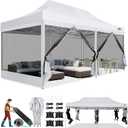 COBIZI 10x20 Canopy Tent, Heavy Duty Pop up Canopy with Sidewalls, Waterproof Easy Setup Tent with Mosquito Netting, Outdoor Instant Screen Tents for Parties, Wedding with Roller Bag, White