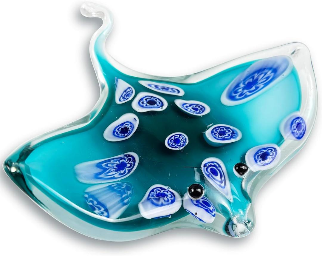 Crystal Devil Fish Figurine Hand Blown Glass Manta Ray Statue Collectibles Ocean Art Sea Animal Home Table Decor Gift Green 4.7''