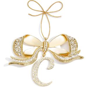 2025 Christmas Initial Ornaments,Bow Letter Ornaments for Xmas Tree,Hanging Christmas Ornament Gift for Mother Friends Sister Wife Grandma Women Men