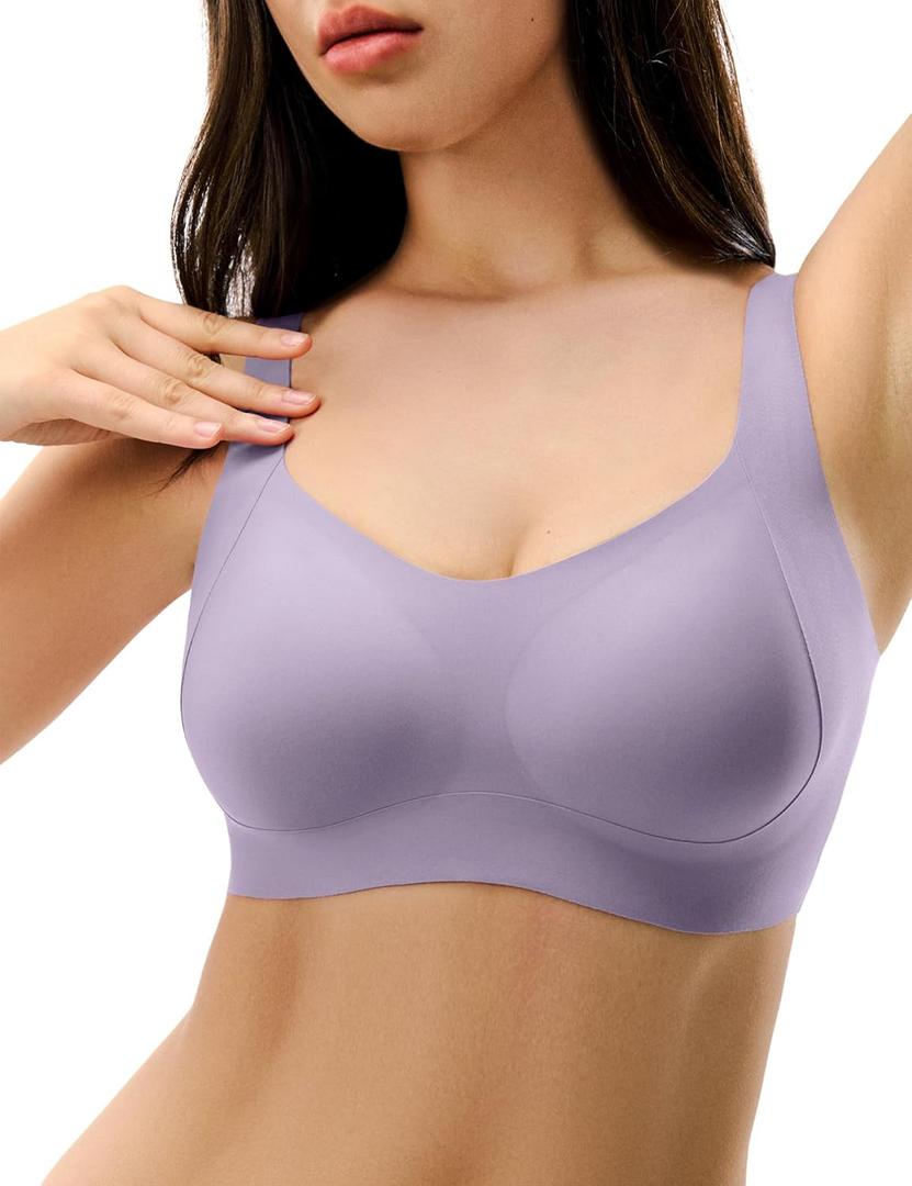 Seamless Bras for Women, Wireless Supportive Bra Comfortable No Underwire Full Coverage Push Up Bra Plus Size (M)