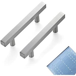 Ravinte 10 Pack 3 Inch Cabinet Pulls Brushed Nickel Sqaure Kitchen Cabinet Handles Silver Cabinet Hardware Stainless Steel Drawer Pulls 5 Inch Overall Length with Mounting Template