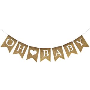 Anwyll Burlap Oh Baby Banner - NO DIY Baby Shower Decoration Banner Oh Babies Shower Sign for Backdrop Adorable Neutral Gender Reveal Party Decoration Babies Announcement Sign Girl Boy
