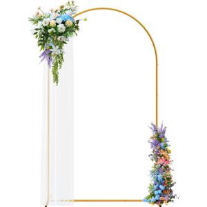 GOJAWAY 7.2FT Backdrop Stand Metal Arch Gold Wedding Arch Stand Arched Backdrop Frame for Birthday Party Baby Shower Graduation Ceremony Decoration