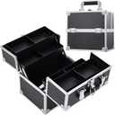 Frenessa Makeup Train Case Cosmetic Organizer Case Professional Makeup Storage Box 4 Trays with Divider Lockable Travel Case Portable Travel Makeup Box for Makeup Artist, Carfter, Cosmetics Black