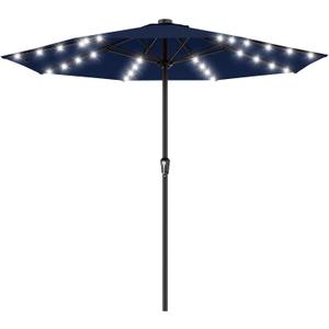 AreShark 11FT Large Patio Umbrella with Solar Lights, Lighted Solar Umbrella with Crank, Outdoor Table Market Umbrellas for Garden, Deck, Backyard, Pool and Beach, Navy