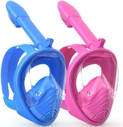 Wofufuza Snorkeling Gear for Kids, Full Face Snorkel Mask with Breathability, No Leakage - Ages 6-14, Adjustable Strap, Camera Mount, Mesh Bag