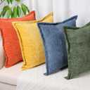 Pack of 2, Chenille Throw Pillow Covers 20x20 Inch Blue Decorative Pillowcase Boho Farmhouse Cushion Covers Soft Couch Cushion Case for Couch Sofa Bedroom Living Room