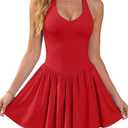 HYZ Women’s Sexy Halter Neck Sleeveless Backless Fit Flare Hem Party Club Mini Rompers Dress with Pockets and in Shorts (Red)