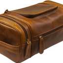 ELIZO Genuine Leather Toiletry Bag for Men Mens Toiletry Bags for Traveling Waterproof Hanging Leather Dopp Kit w/Hook Extra largeToiletry Bag Travel Organizer for Toiletries (Antique)