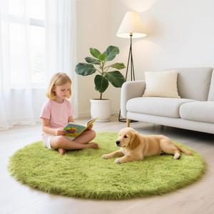 yulidayang Fluffy Round Area Rugs for Bedroom,3'X3'Shag Circle Area Rugs for Living Room,Non Slip Fuzzy Plush Rug for Kids Room Boys Girls Room and Dorm Home Classroom Rug (Grass Green)