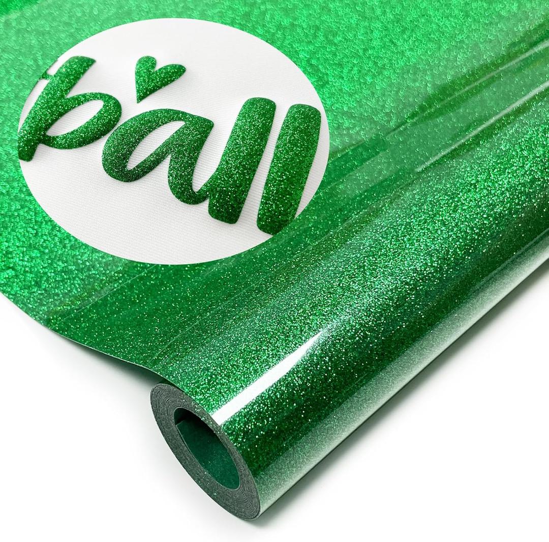 Green Glitter Puff Vinyl Heat Transfer - 12" x5ft 3D Puff HTV Vinyl, Glitter Puffy Iron-On for Fabrics, Perfect for T-Shirts, Bags, Pillows, Compatible with Cricut & Cameo