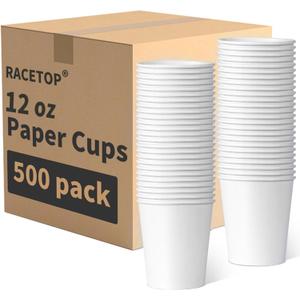 RACETOP [500 pack] Disposable Coffee Cups 12 oz, Paper Cups 12 oz, Hot Cups, Ideal for Hot Drinks, Coffee(white)