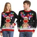 Ugly Christmas Sweater Women Men 2025,Light Up Christmas Sweater for Couples,Funny Reindeer Xmas Tacky Pullover Cute (Black Elk, XL)
