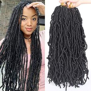 Leeven 18 Inch 7 Packs Pre-looped New Faux Locs Crochet Braids 126 Roots Natural Black Soft Locs Crochet Hair 1B# Goddess Locs Hair Extension Curly Faux Locs Braiding Hair for Women