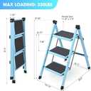 3 Step Ladder, Folding Step Stool for Adults, Lightweight Aluminum Step Ladder, Portable 330 LBS Capacity Ladders for Home Kitchen Library Office, Small Step Stools with Anti-Slip Wide Pedals, Blue