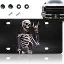 Personalized Human Skeleton Black License Plate Frame - Funny Halloween Skull Front License Plate Frames Designs with 4 Standard Slotted Mounting Holes - Vanity for Front of Car Spooky Skeleton Print