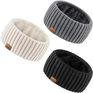 Sofier Winter Headbands for Women 3 Pack Knit Ear Muffs With Thick Fleece (Beige)