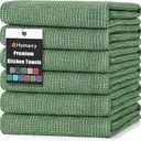 Homaxy Premium Kitchen Towels(18x 28, 6 Pack), Large Cotton Kitchen Hand Towels, Flat and Terry Dish Towels, 380 GSM Highly Absorbent Tea Towel Set with Hanging Loop, Grass Green