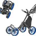 CaddyTek 4 Wheel Golf Push Cart - Caddycruiser One Version 8 1-Click Folding Trolley - Lightweight, Compact Pull Caddy Cart, Easy to Open (Blue)