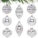 WHGJ 7 Pcs Large Silver Mercury Glass Christmas Ball Ornaments Set, Assorted 3.15''-5'' Hanging Baubles for Christmas Tree, Vintage Decorations for Winter Holiday Xmas Tree Decor