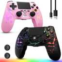 Kujian Wireless Controller for PS4, Gamepad Joystick for PS4 with Double Vibration/6-Axis Sensor/Touch Pad/Headphone Jack, Ergonomic Non-Slip Grip Compatible with PlayStation 4/Slim/Pro (Galaxy Blue) (Black+Pink)