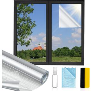 MAGIDEKOR Window Privacy Film One Way, Reflective Mirror Window Film Daytime Privacy, UV Sun Blocking Heat Control Static Cling, Window Tint for Home Office - 29.5 Inch X 13.1 Feet