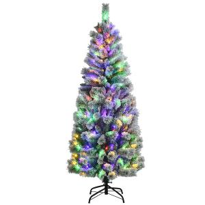 6 ft. Pre-Lit Hinged Artificial Christmas Tree Snow Flocked with 9 Modes Remote Control Lights