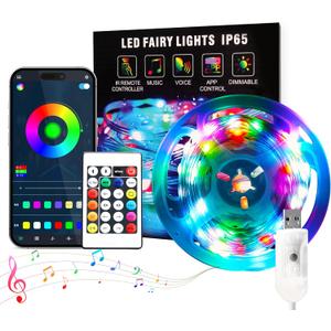 Smart Fairy Lights with IR Remote Plug in, IP65 33Ft 100 Led Fairy Lights for Bedroom USB Bluetooth APP Control, RGB Color Changing Outdoor String Lights, Music Sync Twinkle for Christmas Party ,Multicolor, IR Remote