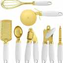 White & Gold Kitchen Tools and Gadgets - Luxe 7PC Cooking Tools and Gadgets with Anti-Slip Handles, Gold Utensils Set, Gold Kitchen Accessories,Premium Kitchen Gadget Set (Champagne gold & white)