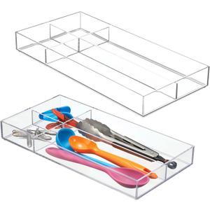 iDesign 4-Section Stackable Makeup Drawer Organizer for Cosmetics and Toiletries - Set of 2 - Clear