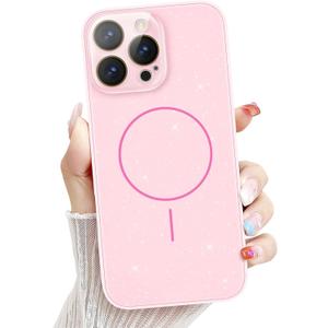 Newseego for iPhone 16 Pro Max Magnetic Case, Cute Bling Sparkle Slim Case for Women Girls Men Soft TPU Frame Hard PC Back Camera Lens Protection Anti-Scratch Glitter Cover for iPhone 16 Pro Max-Pink