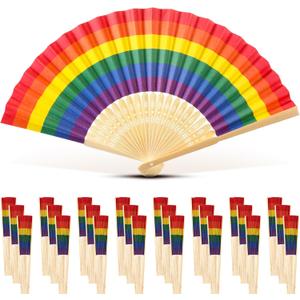 Yinkin 24 Pack Rainbow Folding Fans Gay Pride Bamboo Handheld Folded Craft LGBT Pride Month Fans for Women Men