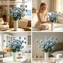 8pcs Blue Fake Flowers Silk Pompon Mum Artificial Flowers,Mini Artificial Chrysanthemums with Stems,Faux Flowers For Vase,for Wedding Centerpieces, flower arrangements, vase fillers, and home decor