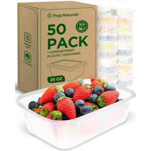 Prep Naturals 25 oz Meal Prep Containers - BPA-Free Food Storage Containers with Lids - Microwave & Freezer Safe Soup Bowls with Lids - Dishwasher Safe Meal Prep Bowls - Pack of 50, Clear