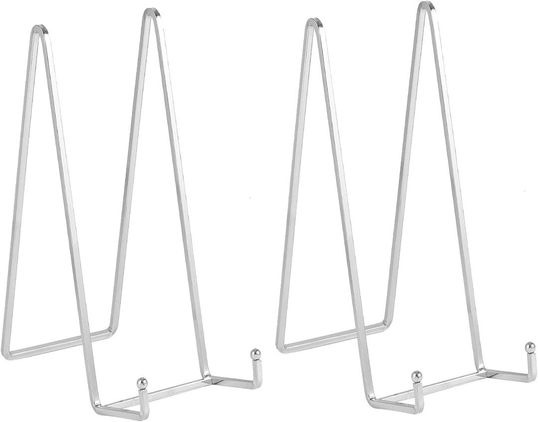 Large Plate Holder Display Stand - 12 Inch Super Tall Big Plate Stands for Heavy Duty Display - Metal Picture Frame Stand - Tabletop Easel Stand for Decorative Platter | Plaque | Book - 2 Pack -Silver