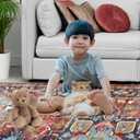 4x6 Washable Area Rug for Living Room, Bedroom & Dining Room - Non-Slip Durable Vintage Retro Carpet with Stain Resistant Easy Clean, Kid & Pet Friendly (Brown/Navy)