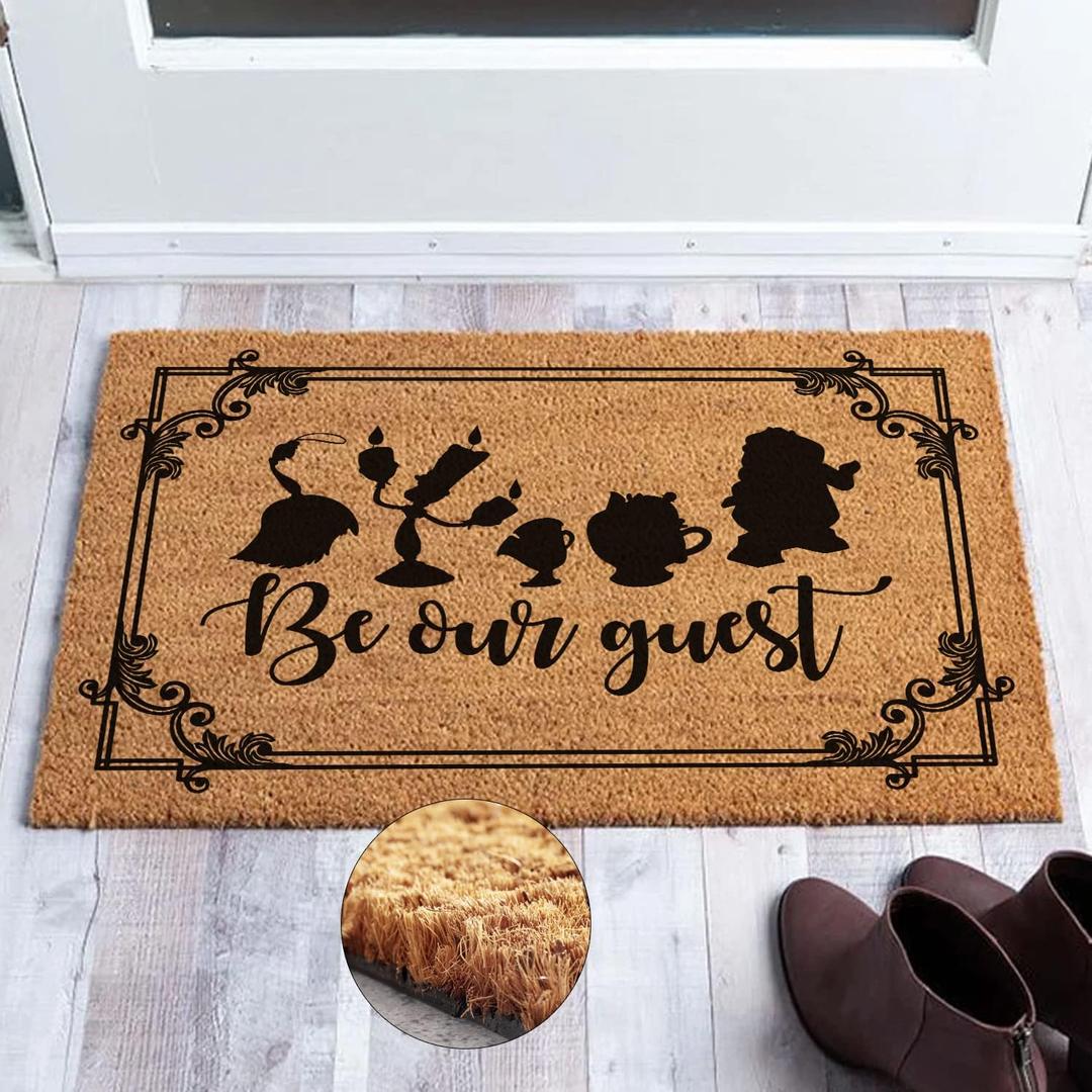 Funny 'Be Our Guest' Welcome Mat - Personalized Monogrammed Coconut Coir Doormat, 23.6 x 15.7 inch, Non-Slip Outdoor Rug for Porch & Entrance Way
