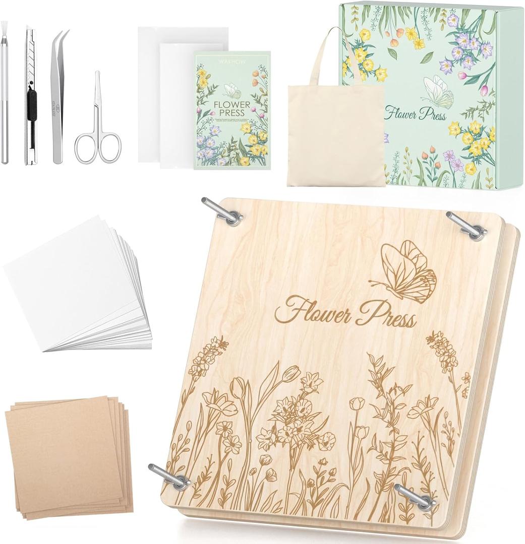 Wakhow Flower Press Kit  11" x 11" Large Wooden Flower Presser for Adults & Teens | DIY Bouquet Preservation & Dried Flower Art | Ideal Gift for Nature & Craft Lovers