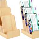 2 Pieces 3-Tier Pine Wood Literature Holder pamphlet display stand Trifold Brochure Organizer Flyer Holder Postcard Display and Countertop Wooden Display Stand Book Display for Magazine Pamphlet